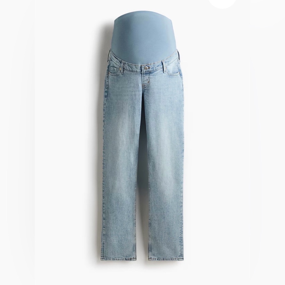H&M MAMA SLIM STRAIGHT HIGH JEANS in Light Denim Blue